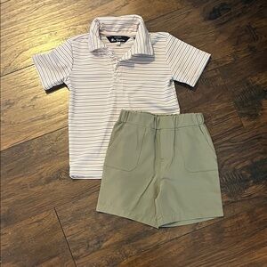 Ben Sherman White Polo with Light Pink & Olive stripes with Olive Green Shorts